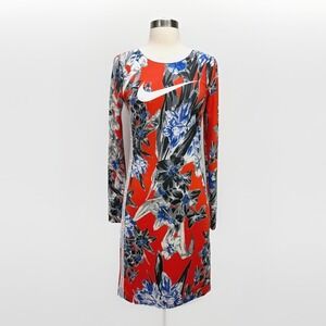 Nike Hyper Femme Bodycon Dress Womens Sz S Long Sleeve Performance Orange Floral
